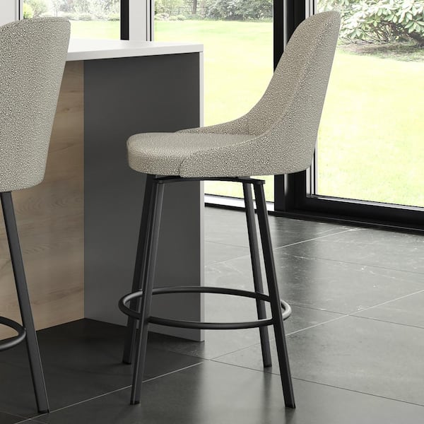 Amisco Harper 27 in. Light Beige and Grey Boucle Polyester / Black Metal High Back Swivel Counter Stool