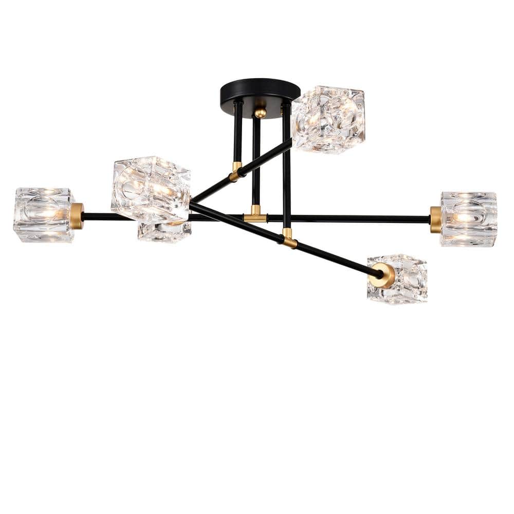 Ceiling Light 27. 5 in. Width 6-Lights, Black Smart Home Flush Mount With C