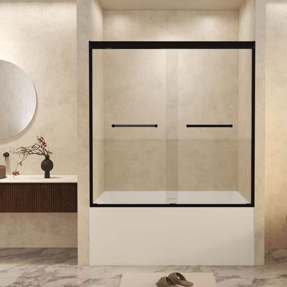 56 in.-60 in. W x 60 in. H Double Sliding Framed Shower Door in Matte Black with 1/4 in. (6 mm) Clear Tempered Glass price history on PriceWatchPro