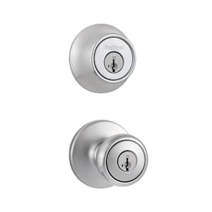 Tylo Satin Chrome Single Cylinder Door Knob Combo Pack Featuring SmartKey Security