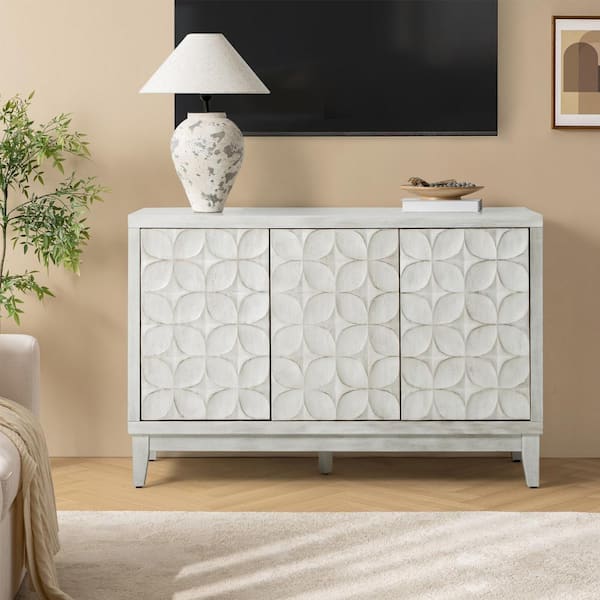 JAYDEN CREATION Jerardo White 54 in. Sideboard with Solid Wood Legs
