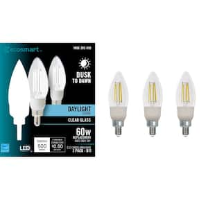 60-Watt Equivalent B11 E12 Candelabra CEC Cage Filament Dusk to Dawn LED Vintage Edison Light Bulb Daylight (3-Pack)