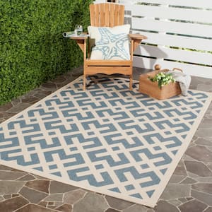 Courtyard Blue/Bone 5 ft. x 5 ft. Square Geometric Indoor/Outdoor Patio  Area Rug