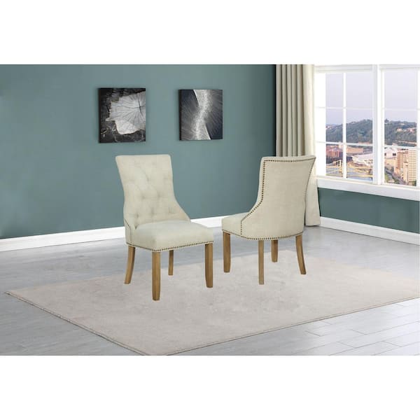 Best Quality Furniture Jess Beige Upholstery Side Chair Set of 2