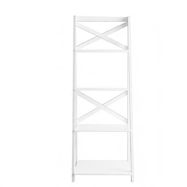 Mecale White Rectangular MDF 20 in. Decorative Ladder Shelf (1-Pack)
