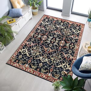 Navy/Red 10 ft. x 14 ft. Hand Knotted Wool Traditional Tabriz Design Rug, Area Rug