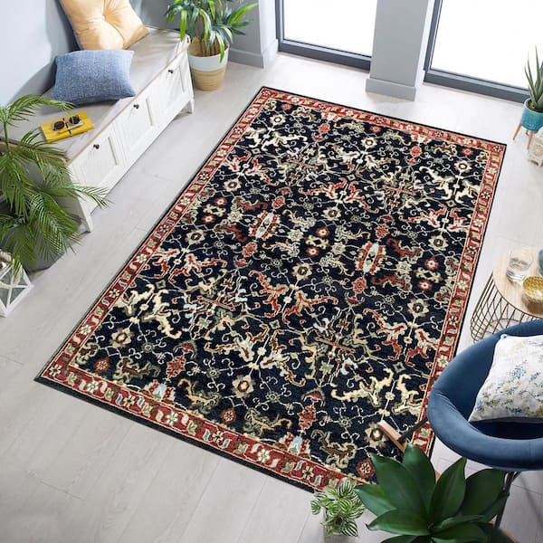 Navy/Red Hand Knotted Wool Traditional Tabriz Design Rug, 10' x 14', Area Rug