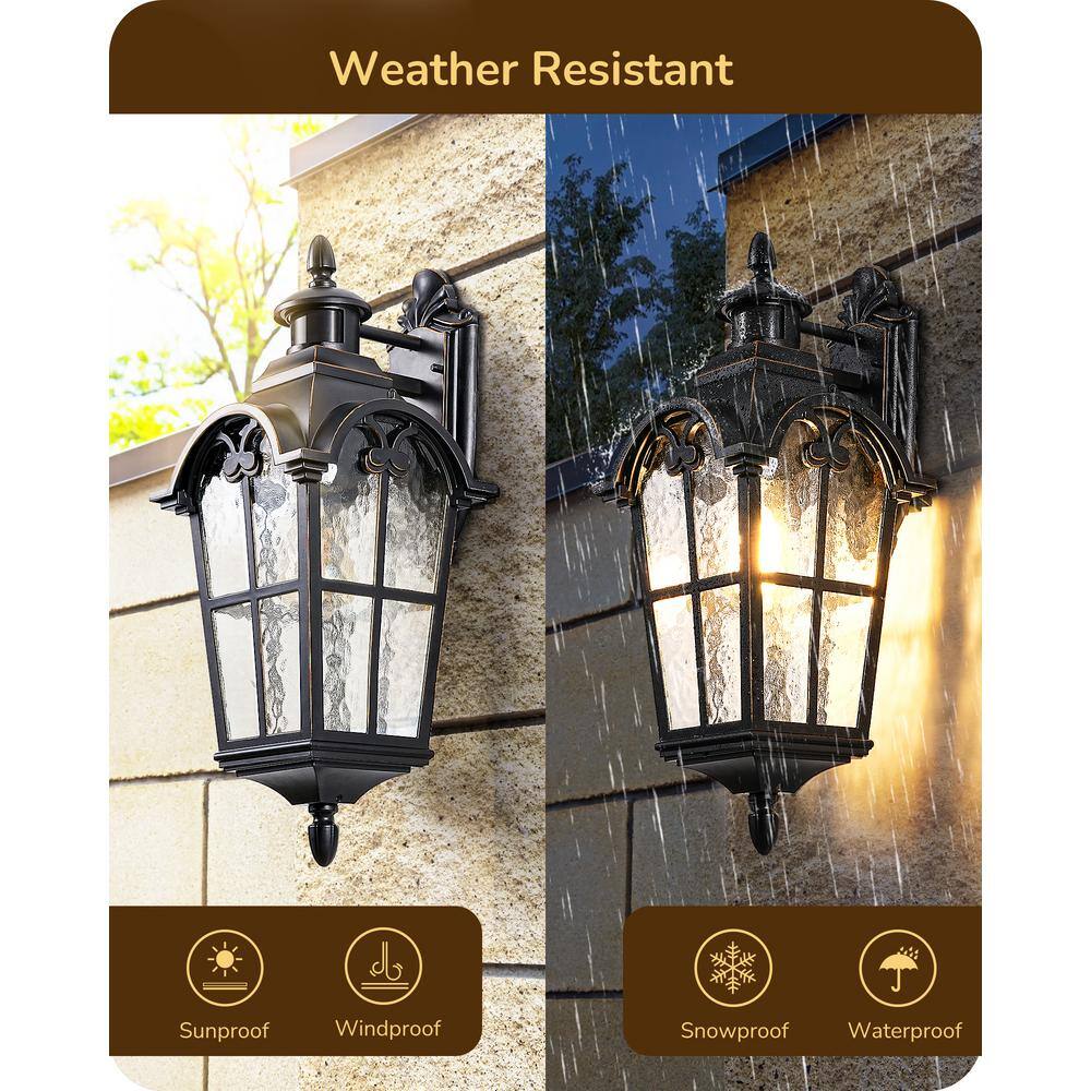 20.2" Black Aluminum Outdoor Lantern Sconce with Frosted Glass