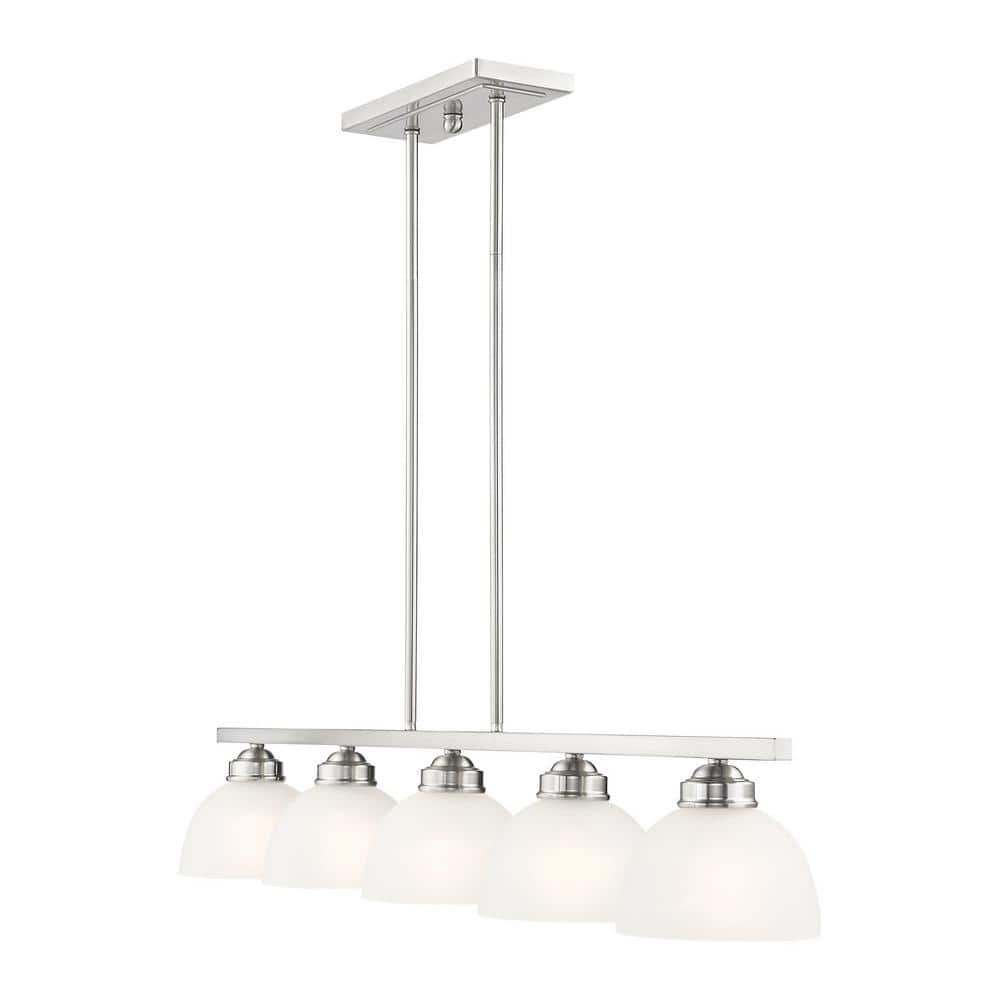 Sleek Somerset Brushed Nickel 5-Light Linear Chandelier with Satin Glass