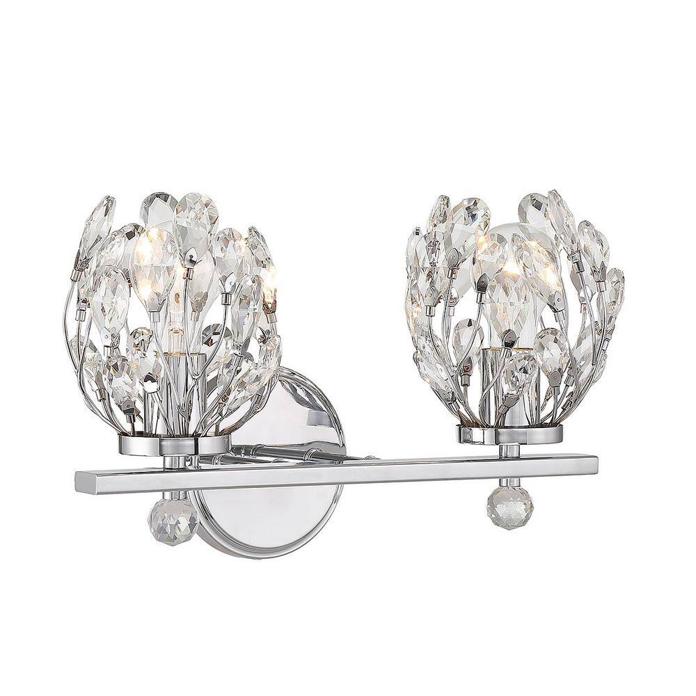 Chrome Crystal 2-Light Dimmable Bathroom Vanity Fixture