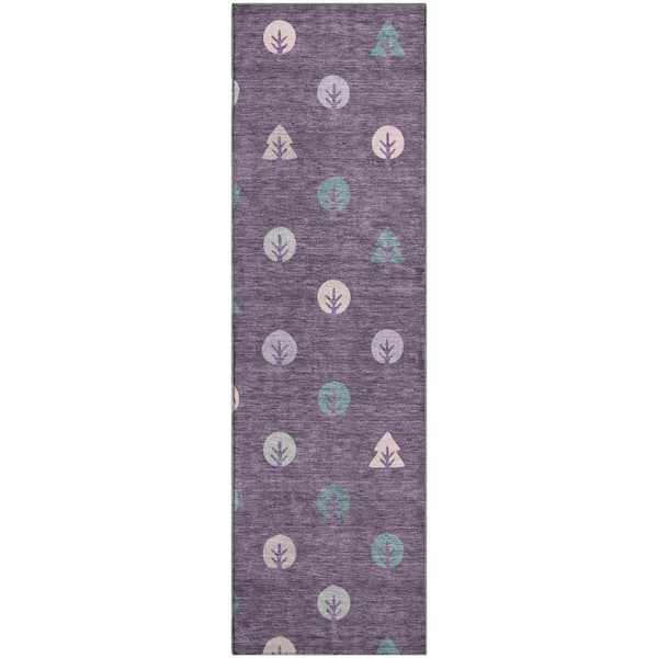 Mayfield Premium Machine Washable Abstract AMF2550 Plum 2 ft. x 7 ft. Runner Rug