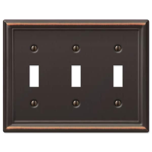 AMERELLE Ascher 3-Gang Aged Bronze Toggle Stamped Steel Wall Plate