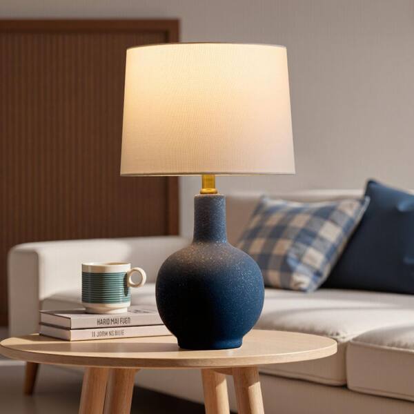 KAWOTI 18.5 in. Navy Coastal Ceramic Table Lamp with White Fabric