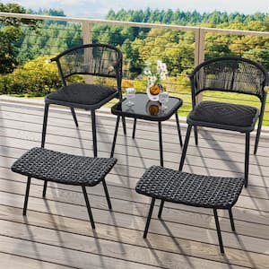 Brown Metal Outdoor Rattan Ottoman with Padded Quick Dry Foam 2-Pack