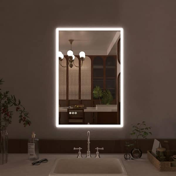 TaiMei IA 24 in. W x 36 in. H Rectangular Frameless LED Single Wall Bathroom Vanity Mirror in Polished Crystal