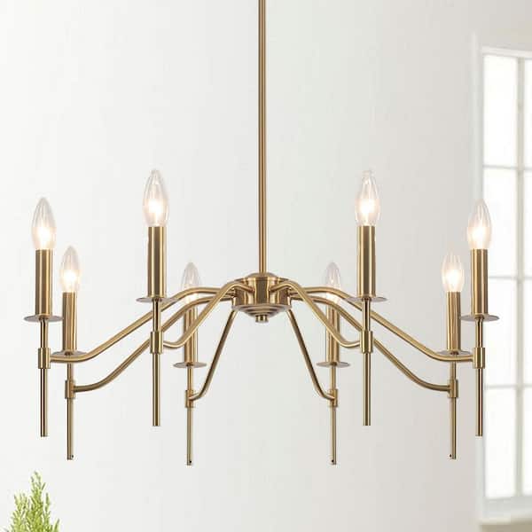 ZJVAIVE 8-Light Brass Hanging Linear Candlestick Chandelier Lighting Fixture for Kitchen Island
