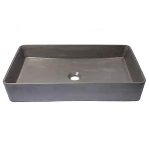 Wide Charcoal Concrete Rectangular Vessel Sink with Drain