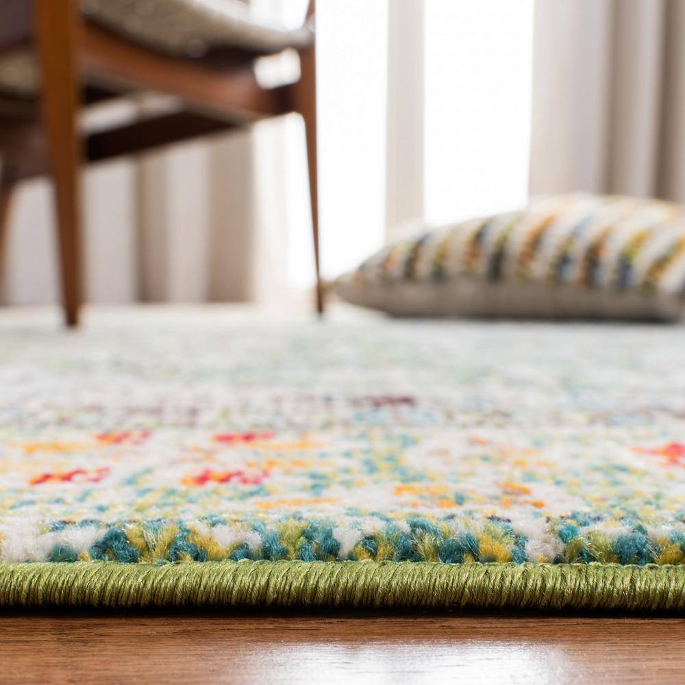 Green and Turquoise Synthetic Flat Woven Area Rug