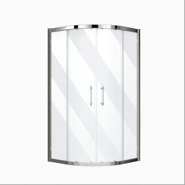 36 in. x 75 in. H Neo-Round Corner Sliding Door Semi-Frameless Fixed Shower Door Enclosure in Chrome with Clear Glass