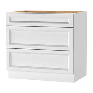 Keyport Shaker 36 in. W x 24 in. D x 34.5 in. H Plywood Tool-Free Ready To Assemble Drawer Base Kitchen Cabinet in White