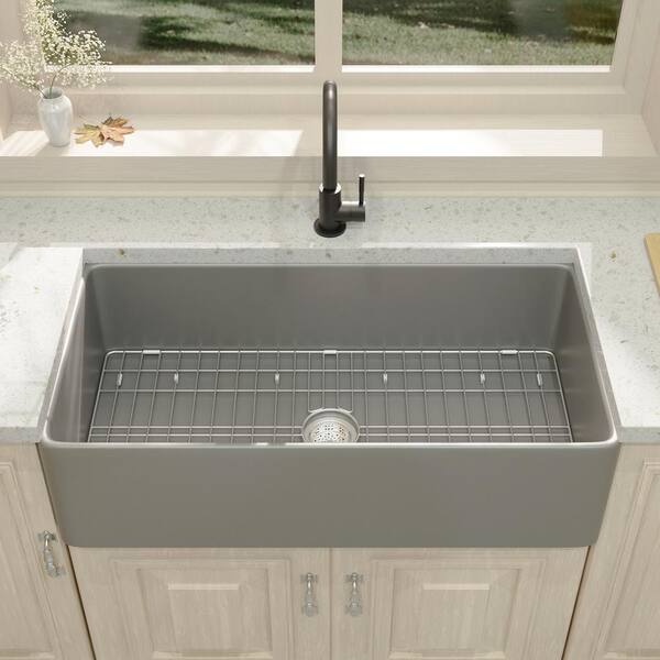 TOBILI Grey Fireclay 36 in. Single Bowl Farmhouse Kitchen Sink