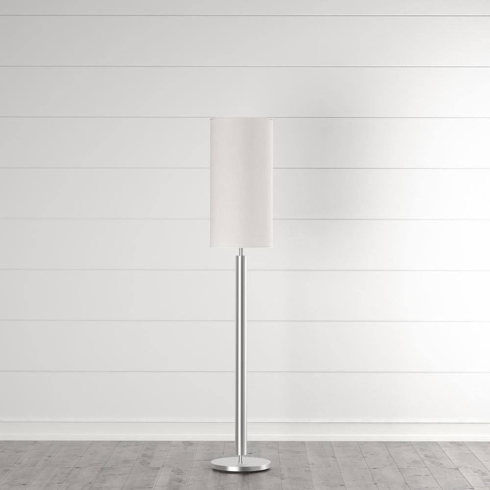Brushed Steel Floor Lamp with Ivory Silk Shade and Touch Sensor