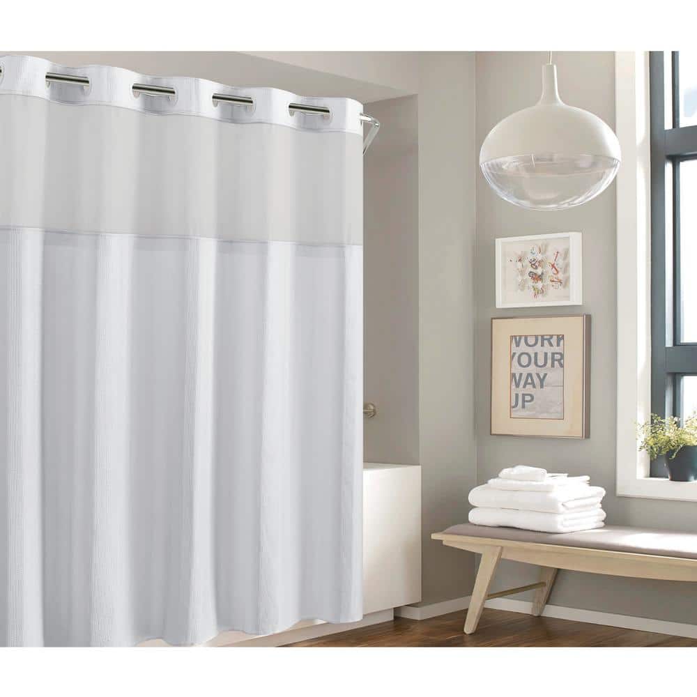 Hookless Waffle Stripe 71 x 74 Shower Curtain in Bright White