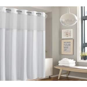 Waffle Stripe 71 in. W x 74 in. L Polyester Shower Curtain in Bright White