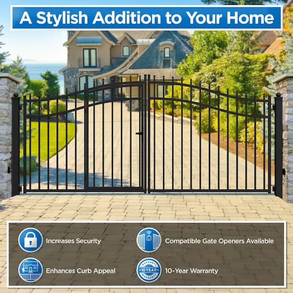 ALEKO 18 ft. x 7 ft. VIENNA Black Metal Steel Dual Swinging Driveway Fence Gate with Pedestrian Gate