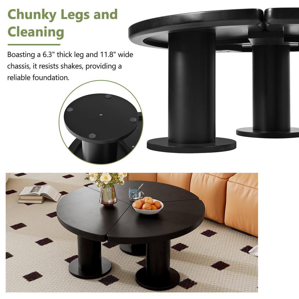 39.4 in. Black Round MDF Coffee Table with 3 Thick Legs