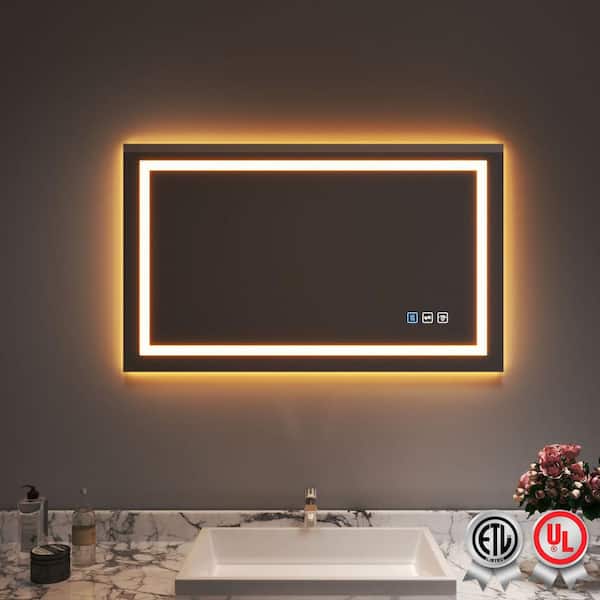 waterpar Backlit and Front Light 40 in. W x 24 in. H Rectangular Frameless Wall Bathroom Vanity Mirror