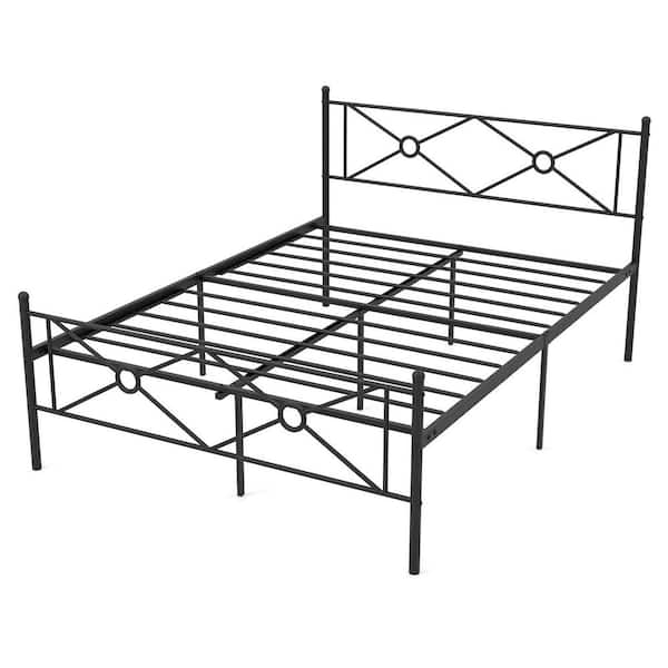 Gymax Black Metal Frame Queen Size Platform Bed Frame Headboard Mattress Foundation GYM11533