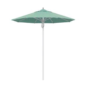 7.5 ft. Silver Aluminum Commercial Market Patio Umbrella Fiberglass Ribs and Pulley Lift in Spectrum Mist Sunbrella