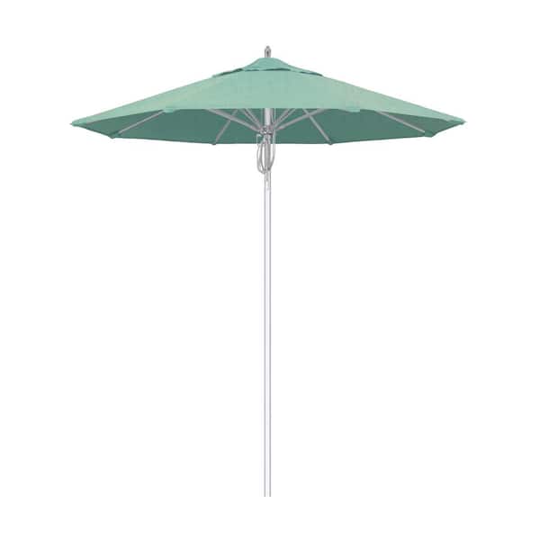 California Umbrella 7.5 ft. Silver Aluminum Commercial Market Patio Umbrella Fiberglass Ribs and Pulley Lift in Spectrum Mist Sunbrella