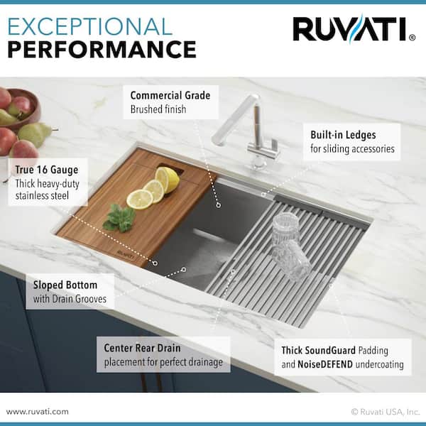 Ruvati 23-inch Workstation Ledge Bar Prep Kitchen Sink Undermount 16 Gauge  Stainless Steel Single Bowl RVH8308 キッチン