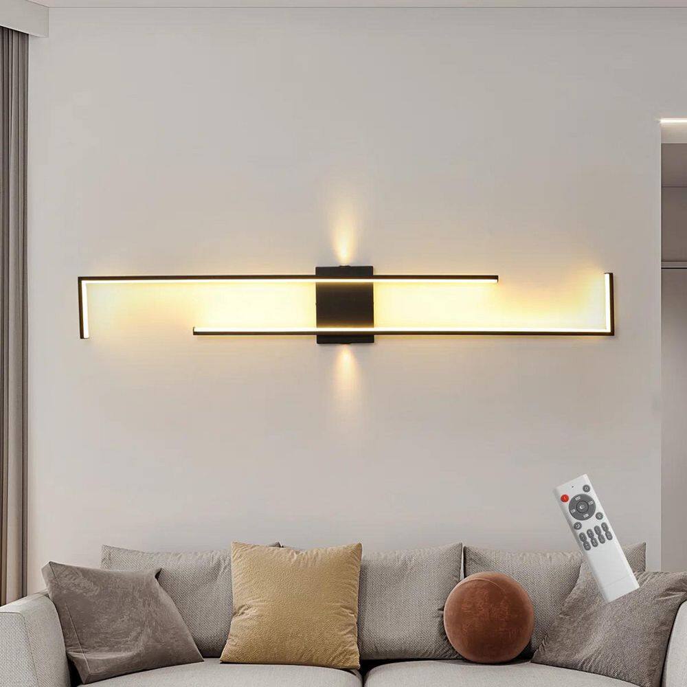 55.12 in. Modern Indoor 2-Light Black Dimmable LED Wall Sconce with Remote Included for Living Room Bedroom Kitchen price history on PriceWatchPro