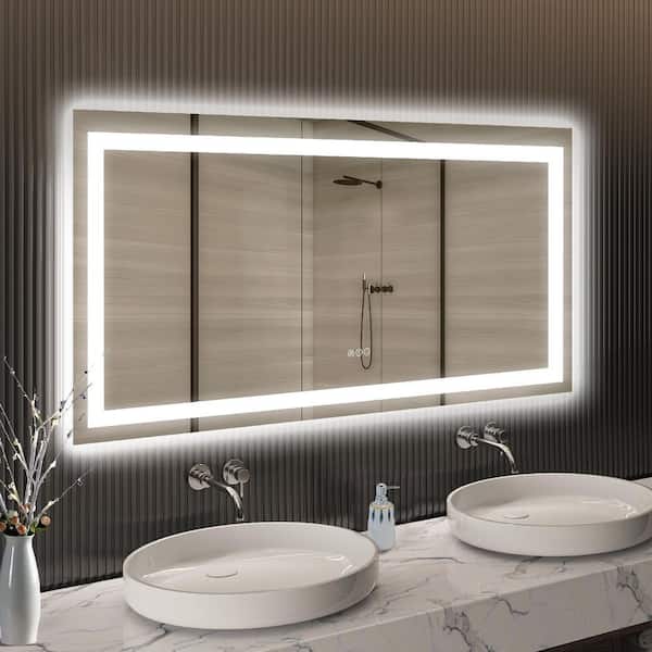 imperiol 60 in. W x 28 in. H Rectangular Frameless Anti-Fog LED Light Wall Bathroom Vanity Mirror