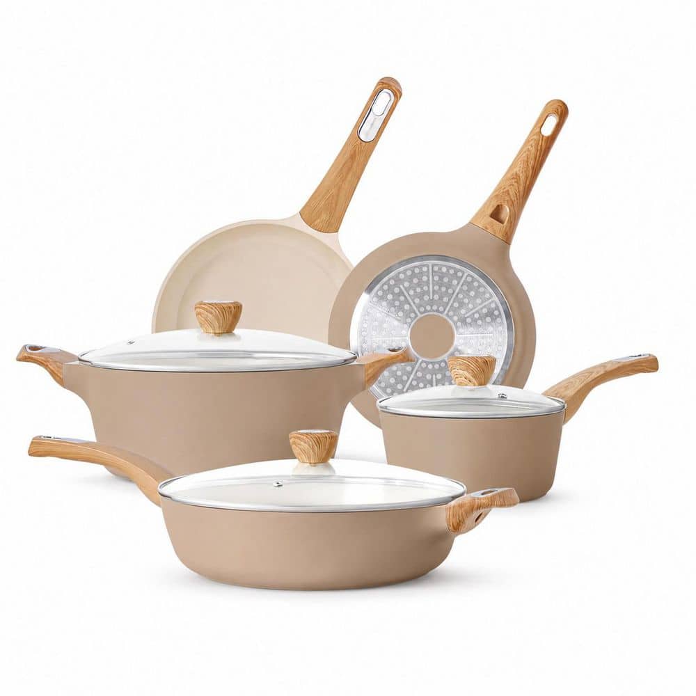 14 Piece Taupe Nonstick Cookware Set Induction Compatible with Stay Cool Handle Glass Lid and Utensils price history on PriceWatchPro