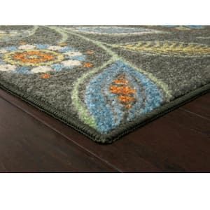 Reggie Multi Color 3 ft. x 5 ft. Non Slip Hallway Entry Carpet Nylon Floral Runner Rug