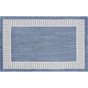 Eco Striped Border Blue 2 ft. x 3 ft. Indoor/Outdoor Area Rug