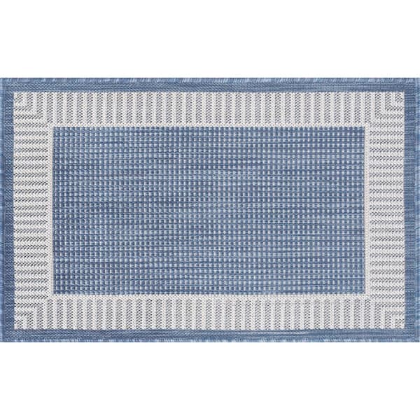 Tayse Rugs Eco Striped Border Blue 2 ft. x 3 ft. Indoor/Outdoor Area Rug