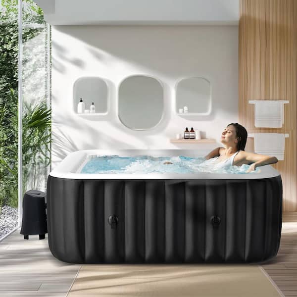 185 Gal. Inflatable Hot Tub 57 in. x 57 in. x 25 in. Portable Blow Up Hot Tub Square for 2-4 Person 110-Jet Outdoor Spa