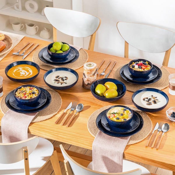 vancasso 16-Piece Blue Stoneware Dinnerware Set Service for 4