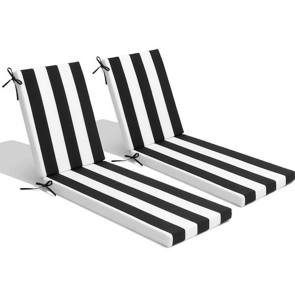 Pellebant 23 in. x 80 in. Polyester 2-Piece Deep Seating Outdoor Chaise Lounge Cushion in Black and White Stripe