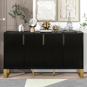 Black MDF and Particle Board 60 in. Sideboard with Adjustable Shelves