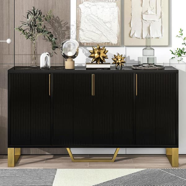 Boosicavelly Black MDF and Particle Board 60 in. Sideboard with Adjustable Shelves