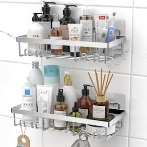 Wall Mount Rust Resistant Shower Caddy Shelf Organizer Rack in Silver (2 Pack)