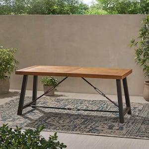 Catriona 29.50 in. Rustic Metal Rectangle Wood Outdoor Patio Dining Table