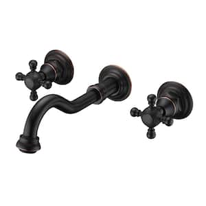 Antique Double Handle Wall Mounted Bathroom Faucet with Valve in Oil Rubbed Bronze
