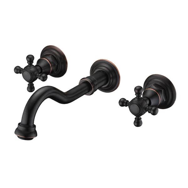 SUMERAIN Antique Double Handle Wall Mounted Bathroom Faucet with Valve in Oil Rubbed Bronze